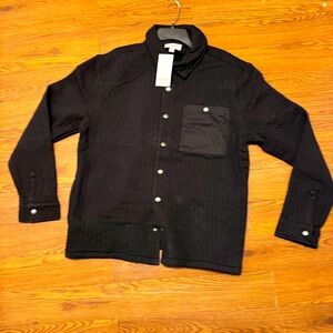 NWT Black 100% Cotton snap button down collared lightweight jacket sz 12 casual